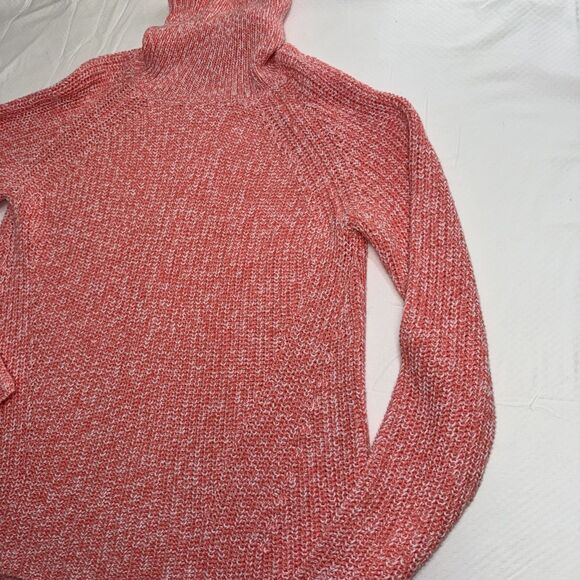 Croft Barrow Chunky Knit Women’s Turtle Neck Sweater XL Salmon Pink White Y2K - Picture 2 of 6